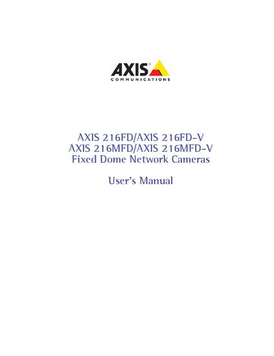 Axis 216FD/216FD-V/216MFD/216MFD-V Fixed Dome Network Camera User Manual - cover page