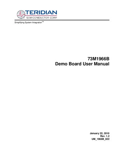 Teridian 73M1966B Demo Board User Manual - cover page