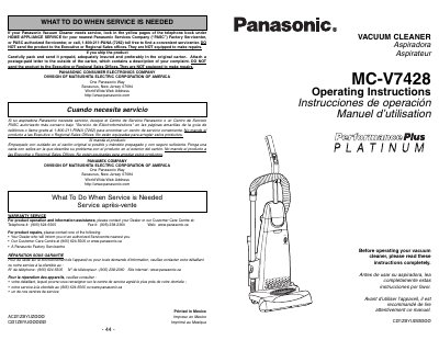 Panasonic MC-V7428 Vacuum Cleaner Operating Instructions - cover page