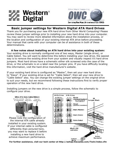 Western Digital ATA Hard Drive Basic Jumper Settings Guide - cover page