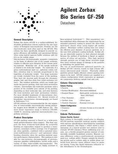 Agilent Zorbax Bio Series GF-250 Datasheet - cover page