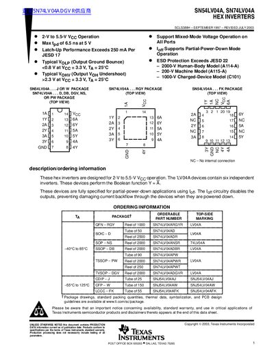 Texas Instruments SN54LV04A/SN74LV04A Hex Inverters Datasheet - cover page
