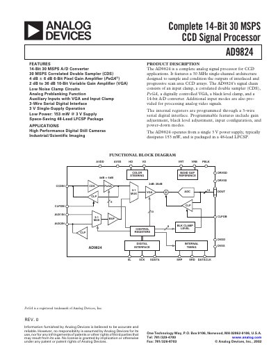 Analog Devices AD9824 CCD Signal Processor Datasheet