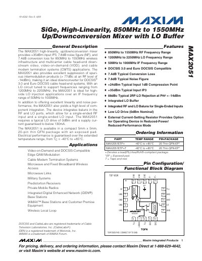 Maxim MAX2051 High-Linearity Up/Downconversion Mixer Datasheet