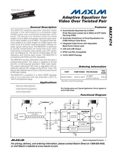 Maxim MAX7474 Adaptive Equalizer Data Sheet - cover page