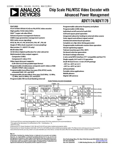 Analog Devices ADV7174/ADV7179 Video Encoder Handbook - cover page