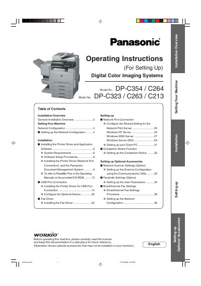 Panasonic DP-C354/C264/C323/C263/C213 Digital Color Imaging Systems Operating Instructions - cover page
