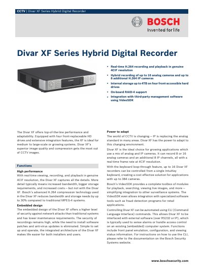 Bosch Divar XF Hybrid Digital Recorder User Manual - cover page