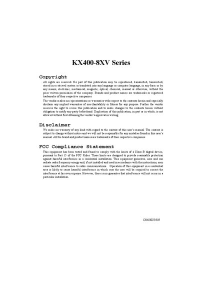 KX400-8XV Series User Manual - cover page