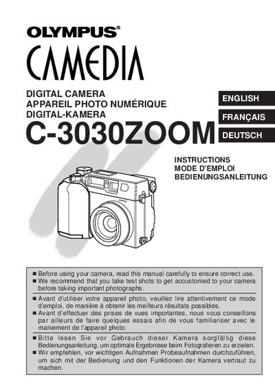 Olympus C-3030ZOOM Digital Camera Instructions - cover page