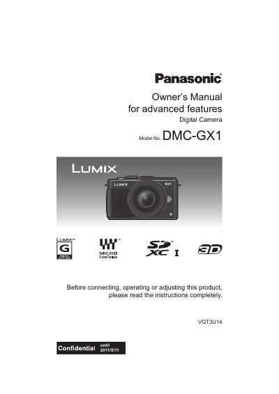 Panasonic DMC-GX1 Digital Camera Owner's Manual - cover page