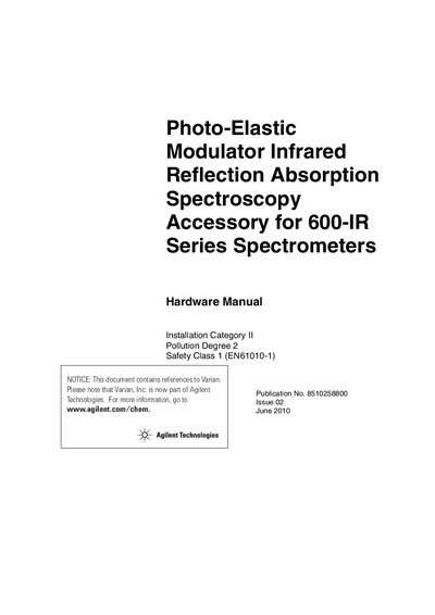 Agilent PEM-IRRAS Accessory Hardware Manual for 600-IR Series Spectrometers - cover page