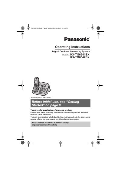 Panasonic KX-TG6541 Digital Cordless Answering System Operating Instructions - cover page