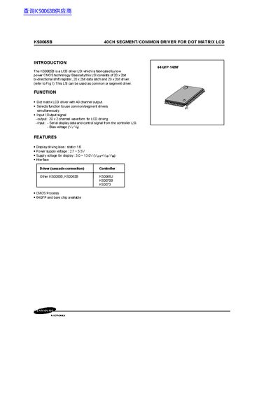 Samsung Electronics KS0065B LCD Driver Datasheet - cover page