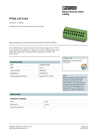 Phoenix Contact PTDA 2.5/3-5.0 Handbook - cover page