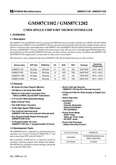 Hyundai GMS87C1102/GMS87C1202 Microcontroller User Manual - cover page