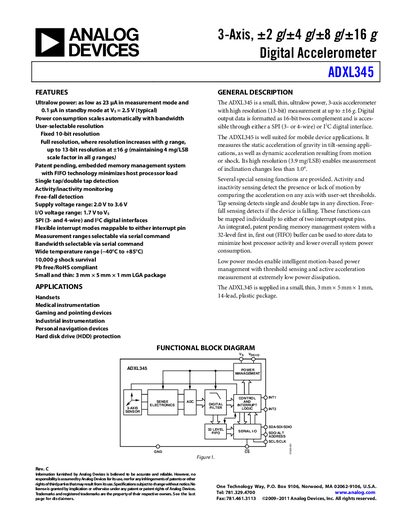 Analog Devices ADXL345 Datasheet - cover page