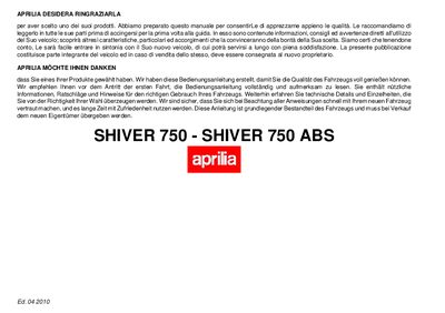 aprilia 894156 Shiver 750 - Shiver 750 ABS IT-DE 2010 Manual - cover page