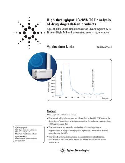 Agilent 6210 TOF MS Application Note for High Throughput LC/MS Analysis of Drug Degradation Products