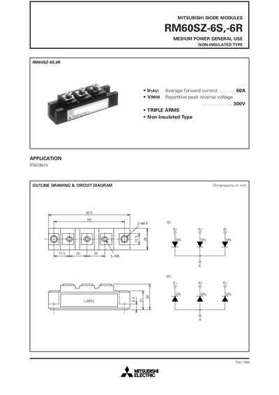 Mitsubishi RM60SZ-6S / RM60SZ-6R Diode Module Datasheet - cover page