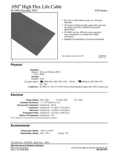 3M 3319 Series 050&Prime; High Flex Life Cable Manual