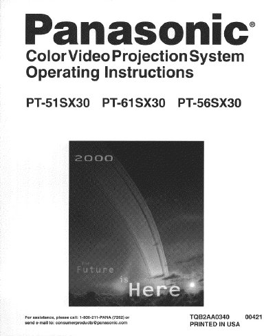 Panasonic PT-51SX30/PT-61SX30/PT-56SX30 Color Video Projection System Operating Instructions - cover page