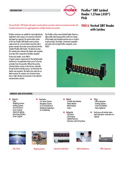Molex Picoflex 90816 SMT Latched Header Product Leaflet - cover page