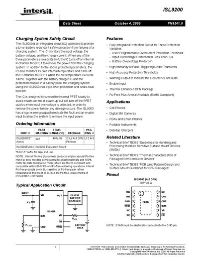 Intersil ISL9200 Datasheet - cover page