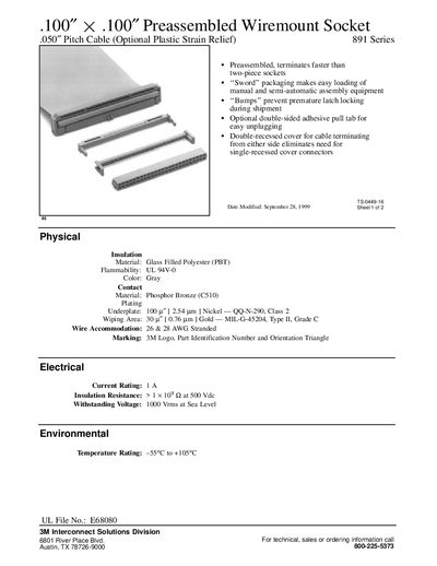 3M 891 Series Preassembled Wiremount Socket Datasheet - cover page