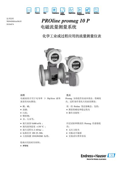 Endress+Hauser PROline Promag 10 P Technical Data Sheet - cover page