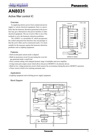 Panasonic AN8031 Active Filter Control IC Datasheet - cover page