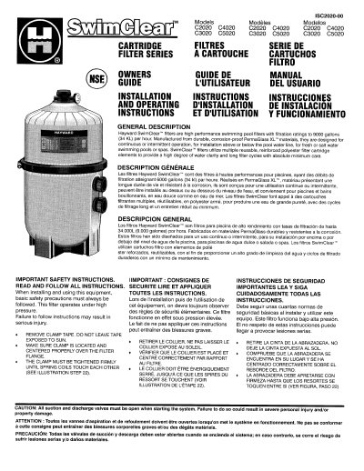 Hayward C2020 Cartridge Filter Installation and Operating Instructions - cover page