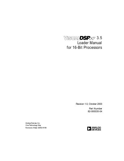 Analog Devices VisualDSP++ 3.5 Loader Manual for 16-Bit Processors - cover page