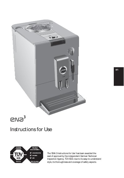 JURA ENA 3 Coffee Machine Instructions for Use - cover page