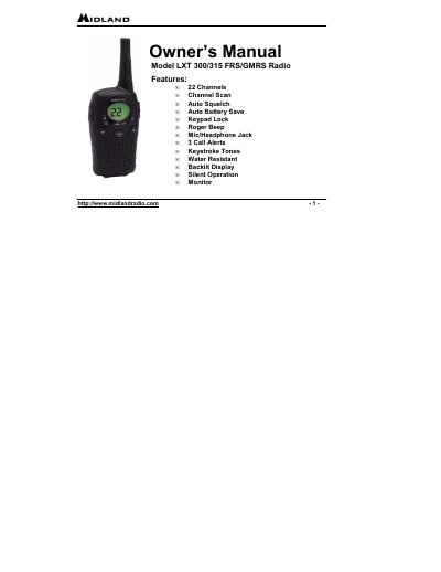Midland LXT 300/315 FRS/GMRS Radio Owner's Manual - cover page
