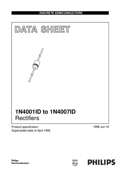 Philips 1N4001ID to 1N4007ID Rectifiers Data Sheet - cover page