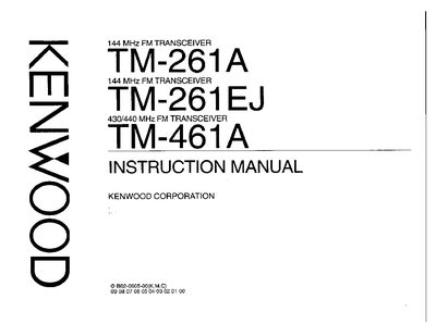 Kenwood TM-261A FM Transceiver Instruction Manual - cover page