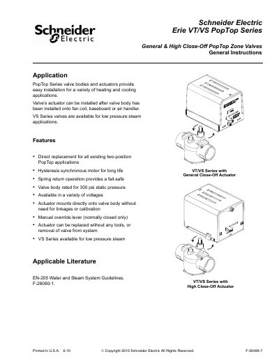 Schneider Electric PopTop Series Valve Bodies and Actuators Installation and Maintenance Manual