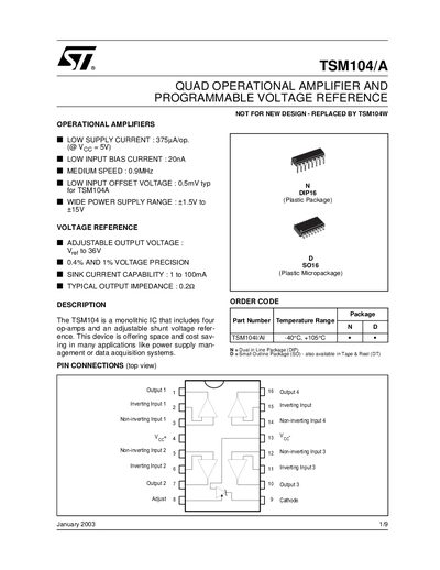 STMicroelectronics TSM104/A Datasheet - cover page