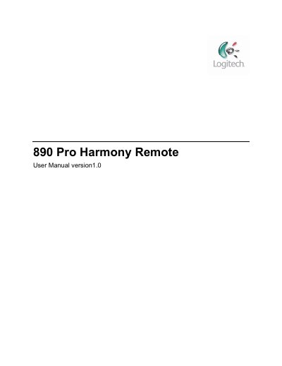 Logitech Harmony 890 Pro Remote User Manual - cover page