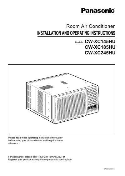 Panasonic CW-XC145HU Room Air Conditioner Installation and Operating Instructions - cover page