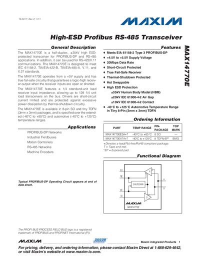 Maxim MAX14770E High-ESD Profibus RS-485 Transceiver Datasheet - cover page