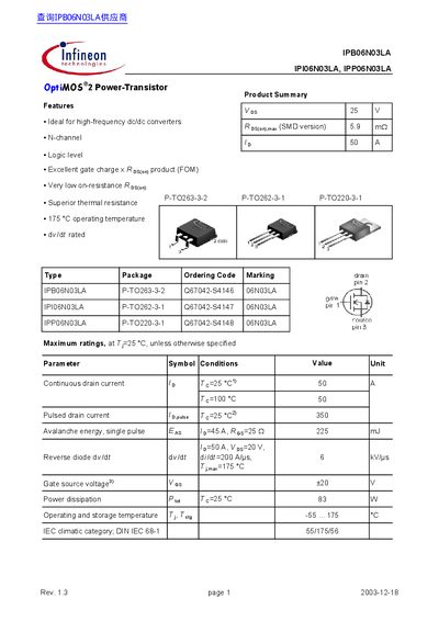 infineon IPB06N03LA IPI06N03LA IPP06N03LA handbook - cover page