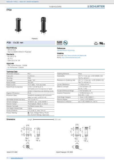 Schurter FPG4 Fuseholder Datasheet - cover page
