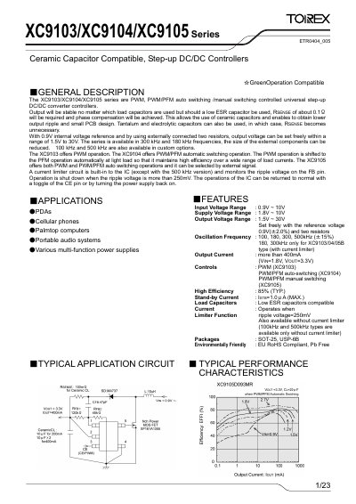 Torex XC9103/XC9104/XC9105 Series Step-up DC/DC Controllers Datasheet - cover page