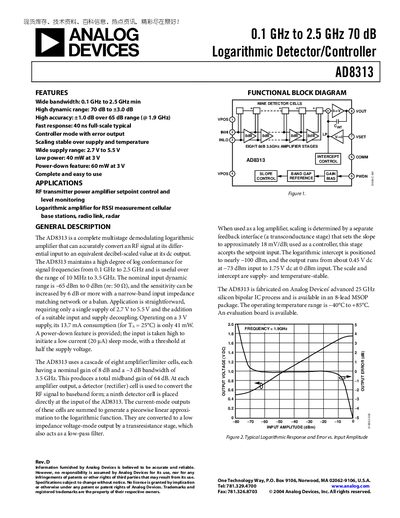 Analog Devices AD8313 Logarithmic Detector/Controller Datasheet - cover page