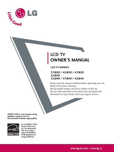 LG 37LB5D/42LB5D/47LB5D/52LB5D/32LB4D/37LB4D/42LB4D Owner's Manual - cover page