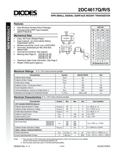 Diodes 2DC4617Q/R/S Datasheet - cover page