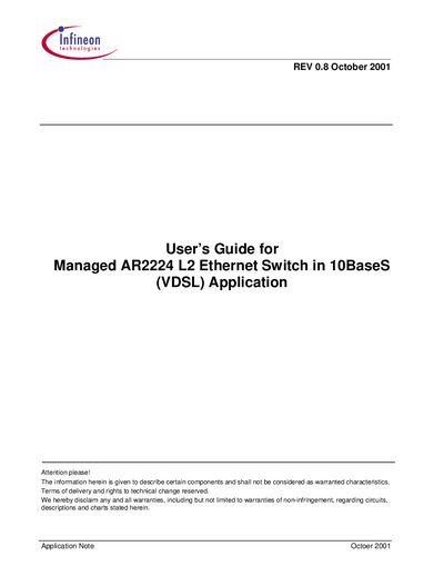 Managed AR2224 L2 Ethernet Switch in 10BaseS (VDSL) Application User Guide  - cover page