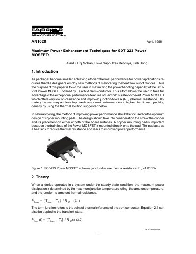 Fairchild AN1028 Maximum Power Enhancement Techniques for SOT-223 Power MOSFETs - cover page